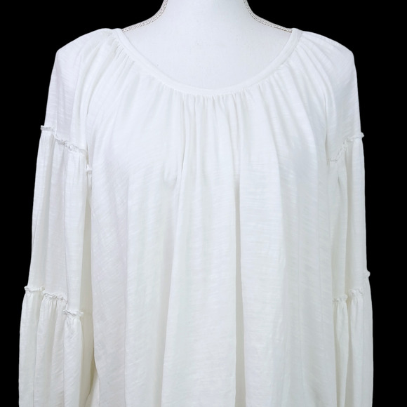 Free People SZ XS White Oversized Boatneck Cropped Cotton Tiered Sleeve Top - Picture 3 of 8